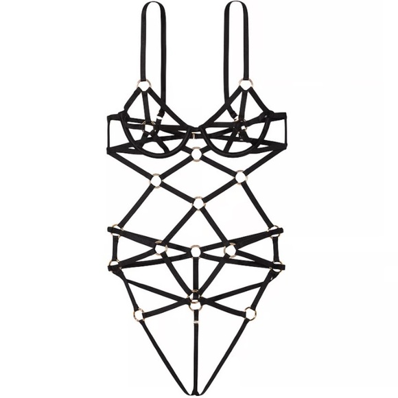 New! Victoria's Secret open cup strappy harness cage teddy bodysuit 4414 - Picture 1 of 8